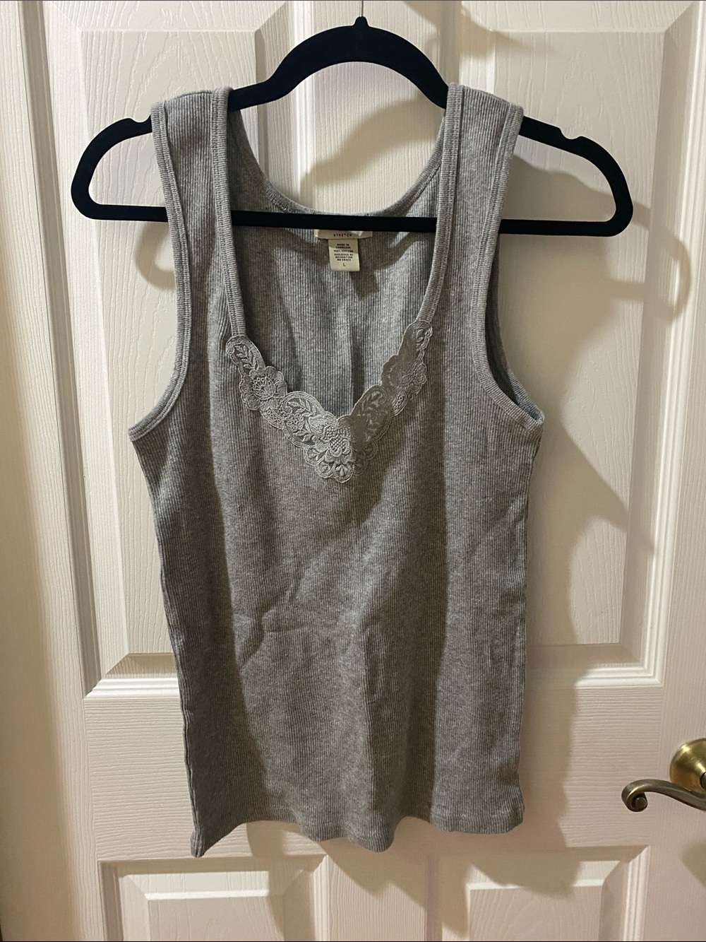 Banana Republic Gray Ribbed Lace-Detail Tank